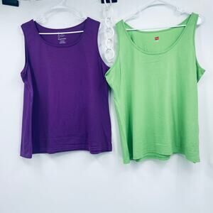 Hanes Set of 2 Tank Tops - Size 2X - Purple and Green